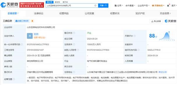 近日,记者从天眼查app获悉,山东圣泉电池材料科技成立,法定